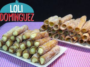 Cañas fritas con y sin relleno de crema pastelera. Súper crujientes.