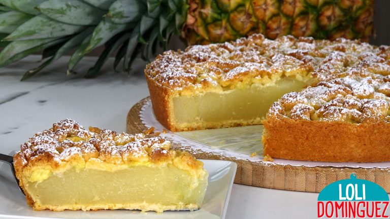 TARTA DE PIÑA (ANANÁ) FÁCIL, MUY JUGOSA Y CRUJIENTE POR ENCIMA. Esta receta resulta sorprendente por su sabor, por su textura y por su apariencia.