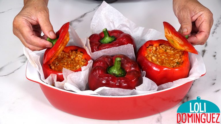 PIMIENTOS RELLENOS DE ARROZ CON POLLO. Una receta fácil y saludable que vais a disfrutar mucho